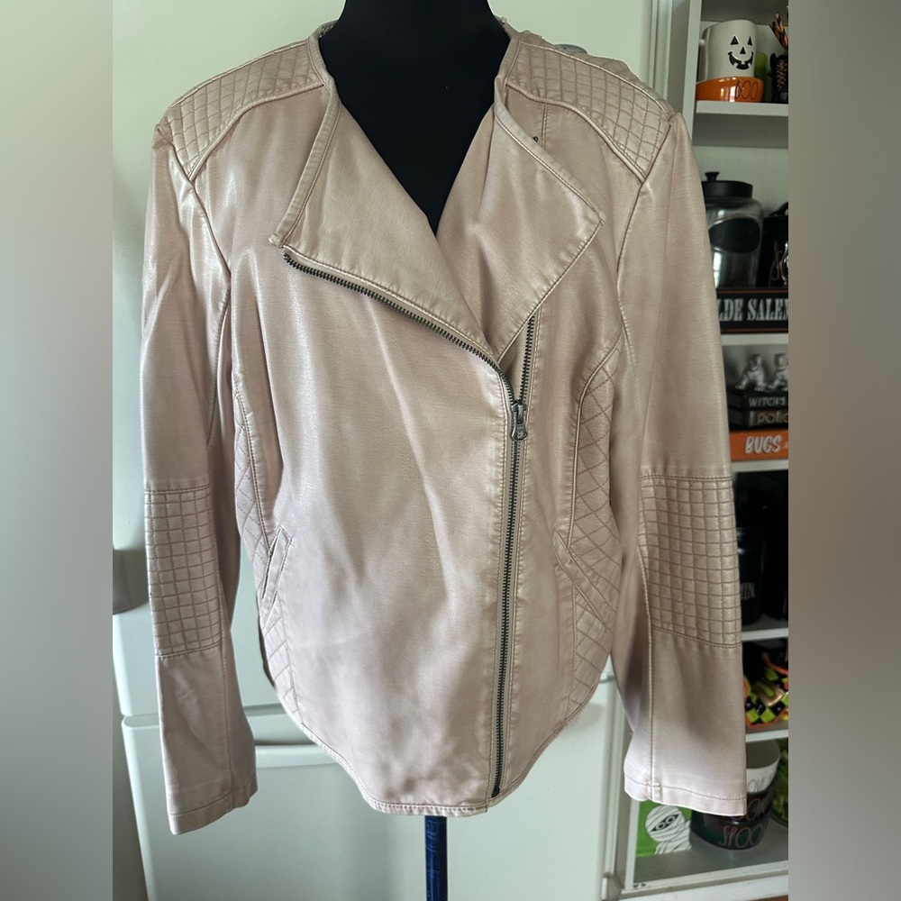 Ladies Quality Faux Moto Leather Jacket Blush